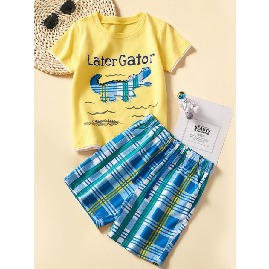 Children’s Later Gator Graphic Tee & Plaid Shorts Set Yellow / 3Y Apparel and Accessories