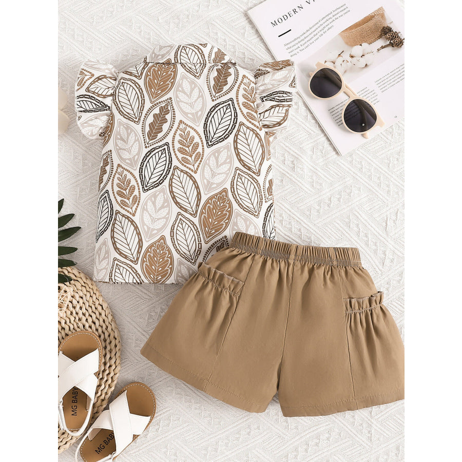 Children’s Leaf Print Bow Decor Top and Shorts Set Apparel and Accessories