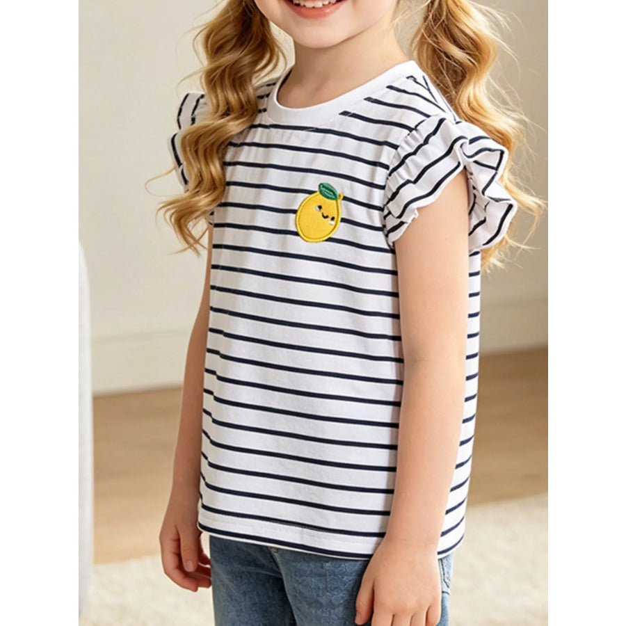 Children’s Lemon Striped Ruffle Sleeve T-Shirt White / 3T Apparel and Accessories
