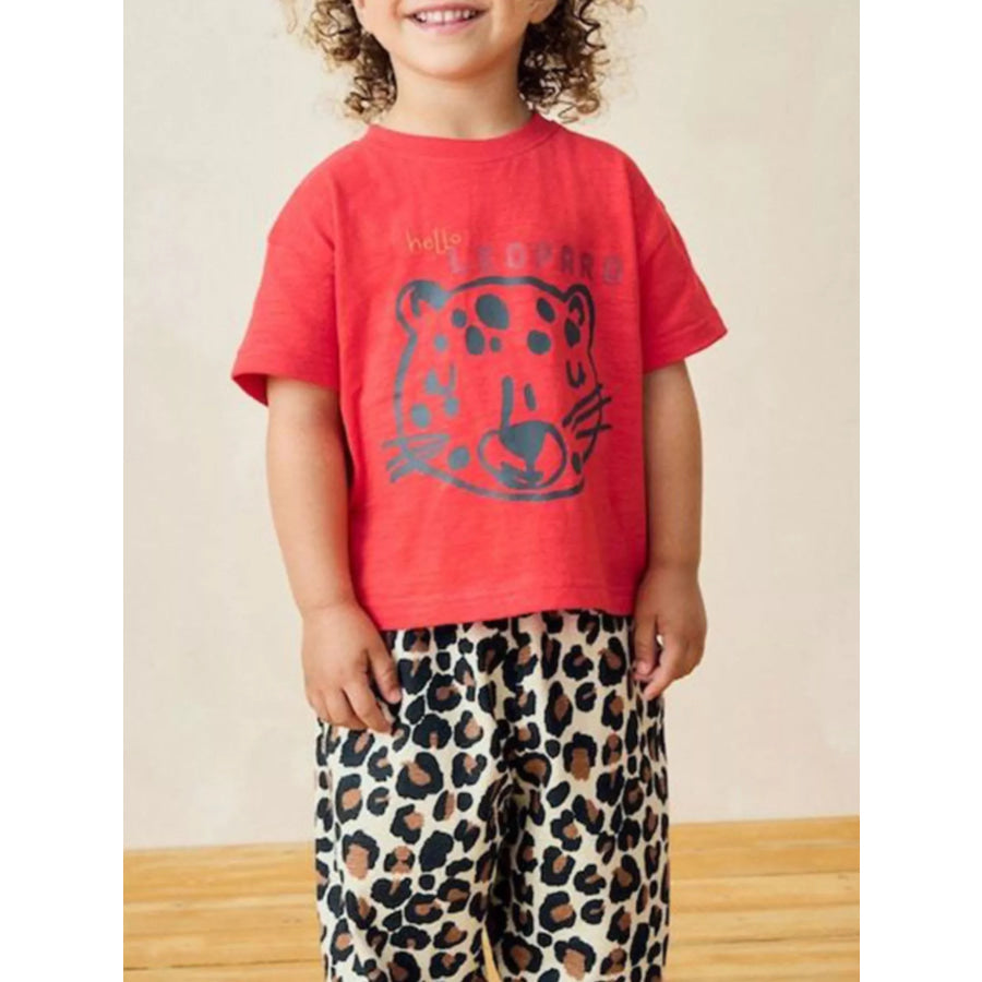 Children’s Leopard Graphic Short Sleeve T-Shirt Red / 2T Apparel and Accessories