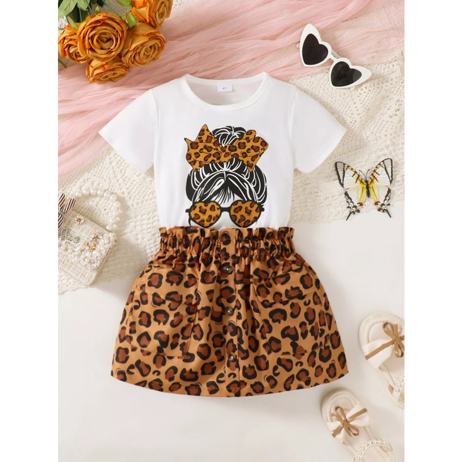 Children’s Leopard Graphic Tee & Skirt Set Tan / 9-12M Apparel and Accessories