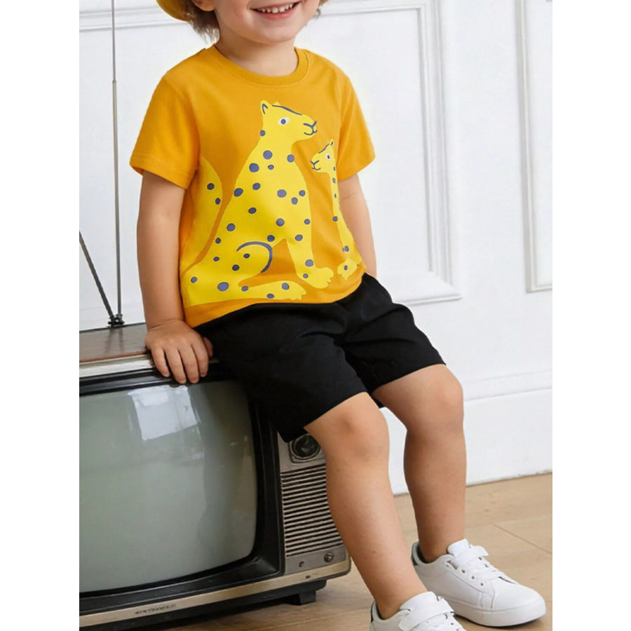 Children’s Leopard Print Short Sleeve T-Shirt Gold / 2Y Apparel and Accessories
