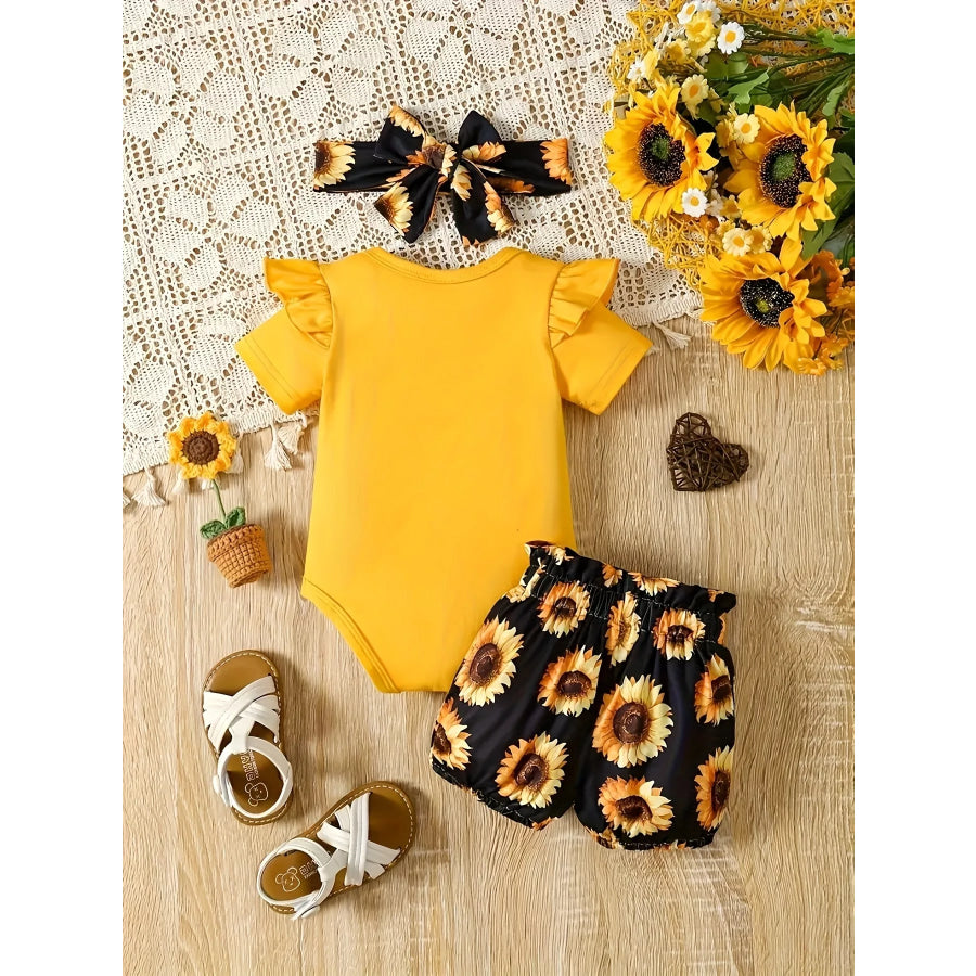 Children’s Leopard Ruffled Bodysuit and Shorts Set with Headband Apparel and Accessories
