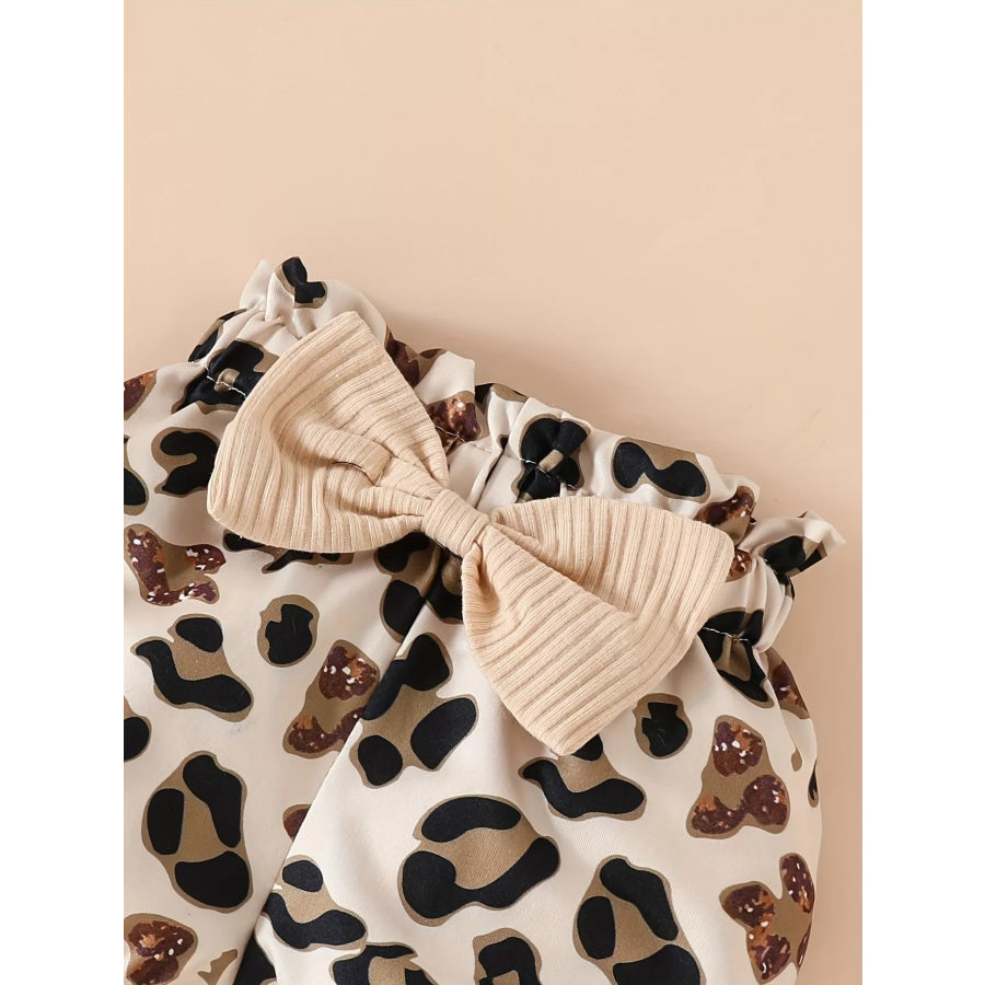 Children’s Leopard Ruffled Bodysuit and Shorts Set with Headband Apparel and Accessories