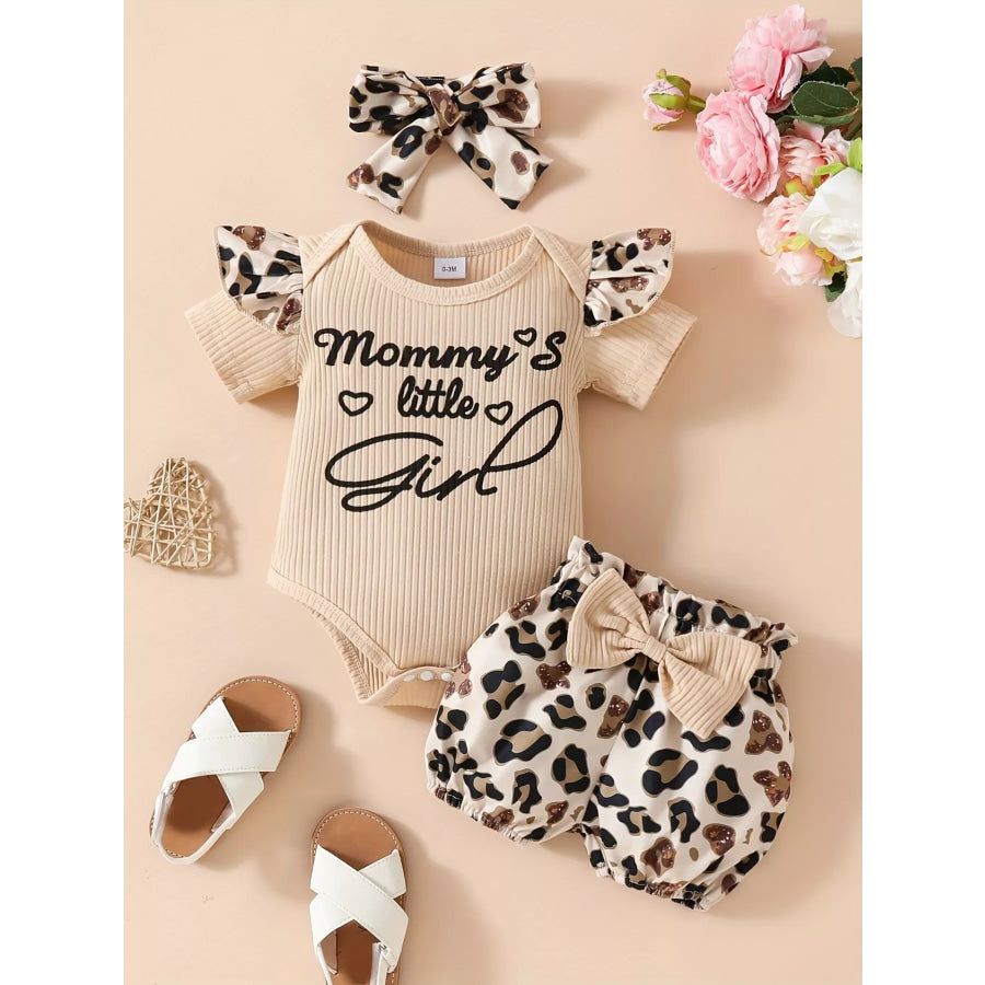 Children’s Leopard Ruffled Bodysuit and Shorts Set with Headband Apricot / 0-3M Apparel and Accessories