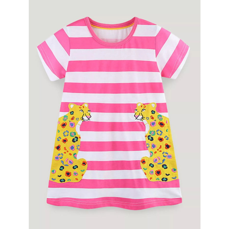 Children’s Leopard Striped Short Sleeve Dress Pink / 2Y Apparel and Accessories
