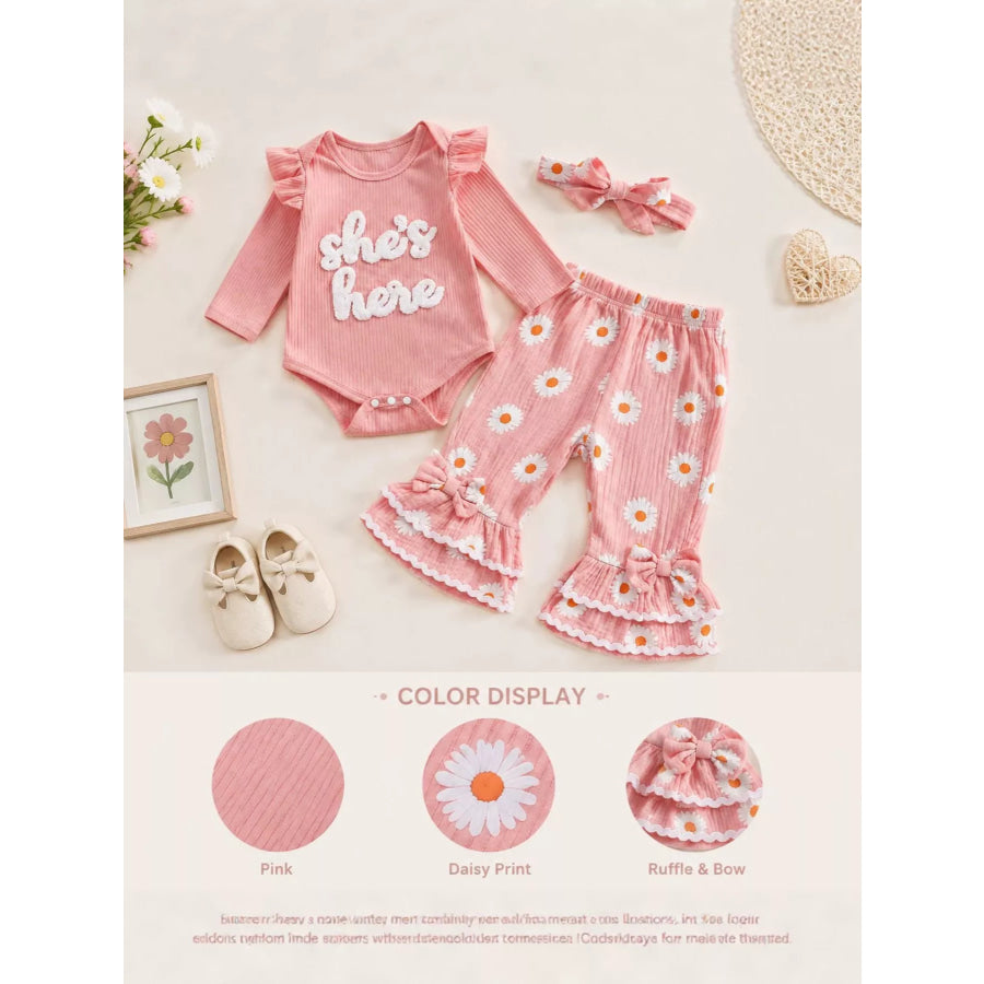 Children’s Letter Bodysuit and Pants Set with Headband Apparel and Accessories