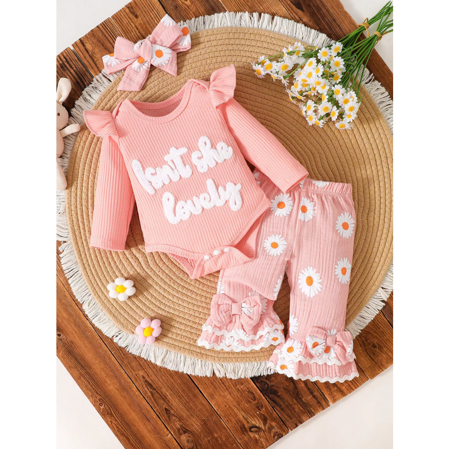 Children’s Letter Bodysuit and Pants Set with Headband Apparel and Accessories