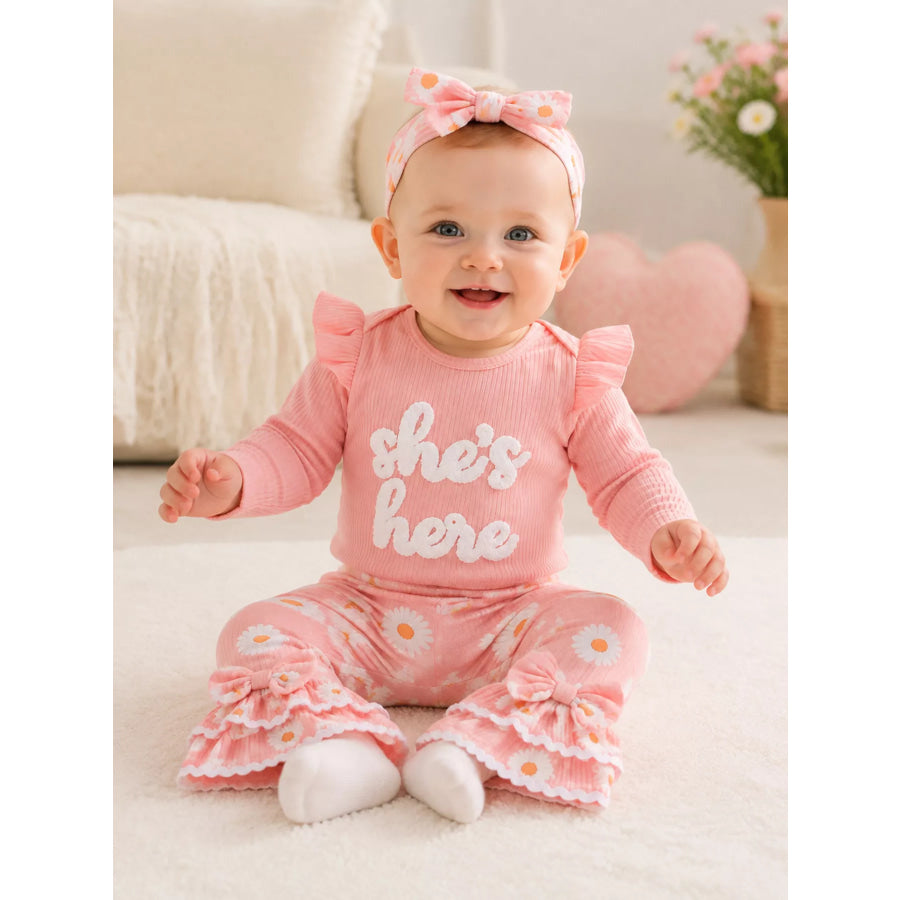 Children’s Letter Bodysuit and Pants Set with Headband Pink / 0-3M Apparel and Accessories