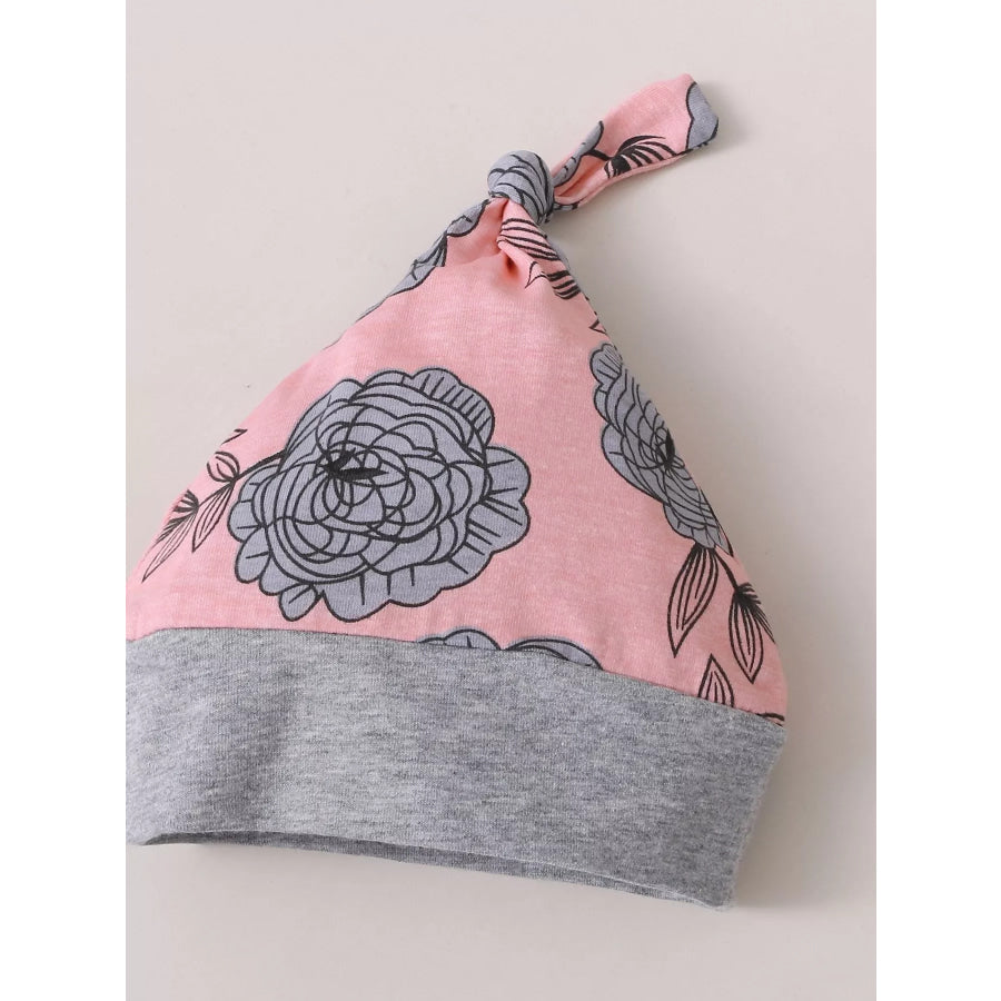 Children’s Letter Graphic Bodysuit and Floral Pants Set with Headband Hat Apparel Accessories