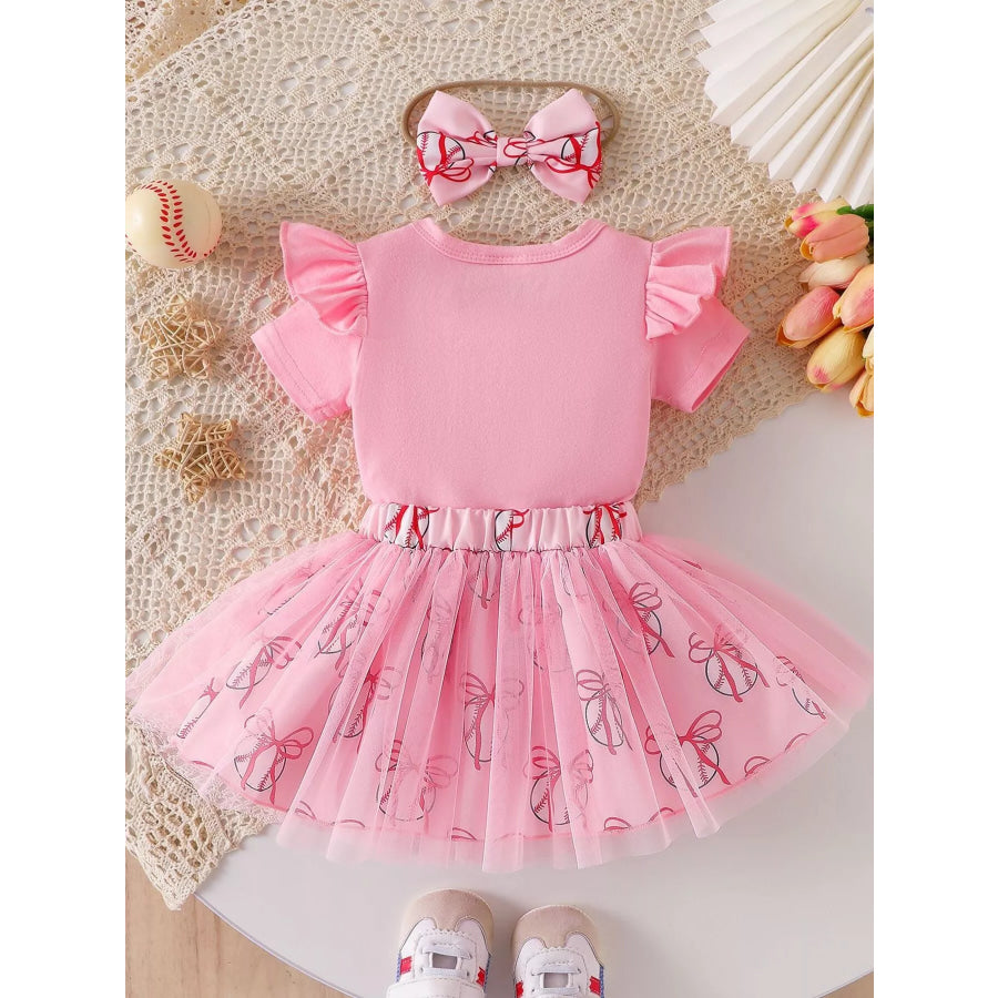 Children’s Letter Graphic Bodysuit and Skirt Set with Headband Apparel and Accessories