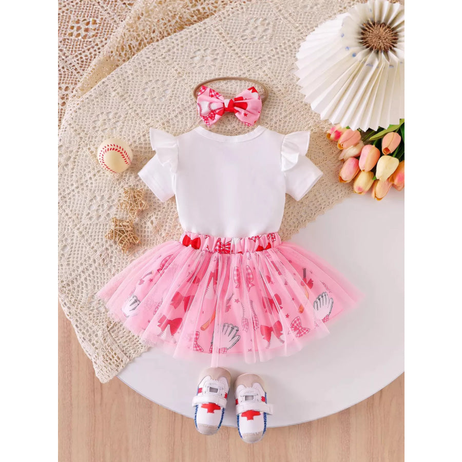 Children’s Letter Graphic Bodysuit and Skirt Set with Headband Apparel and Accessories