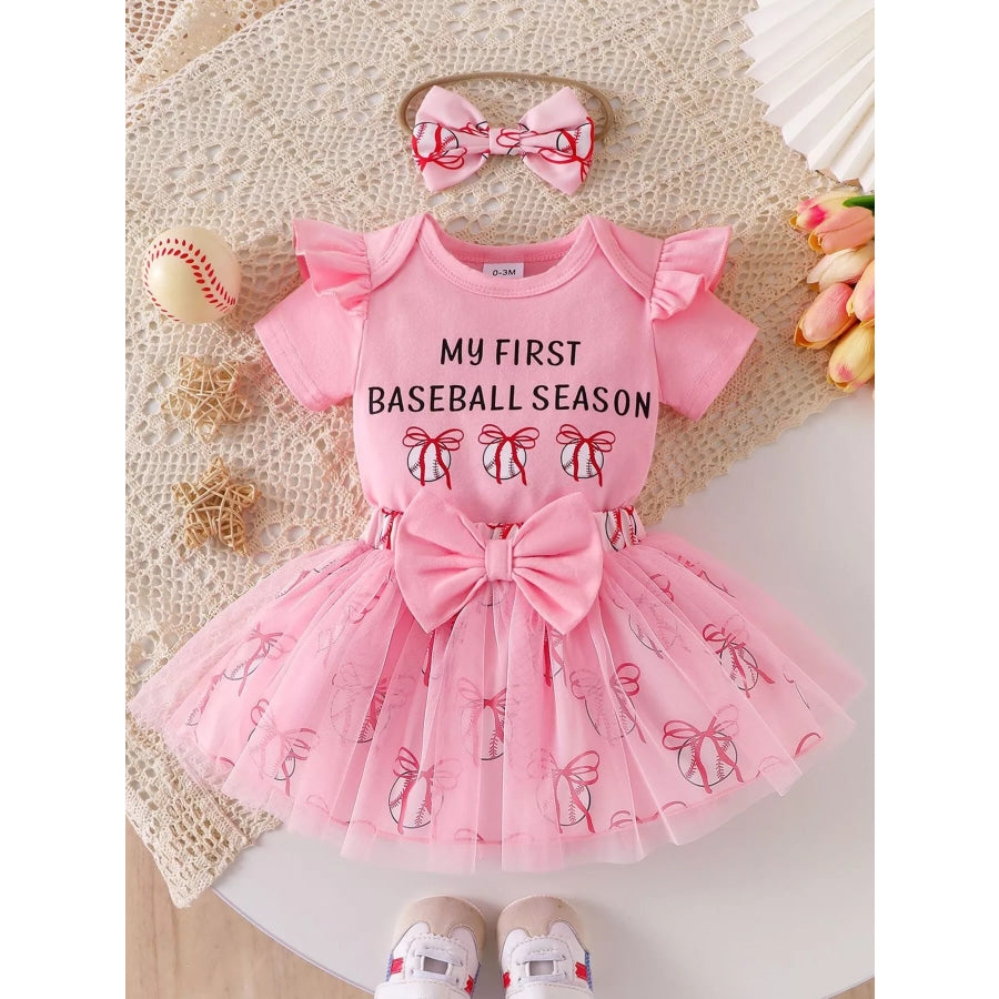 Children’s Letter Graphic Bodysuit and Skirt Set with Headband Pink / 0-3M Apparel and Accessories