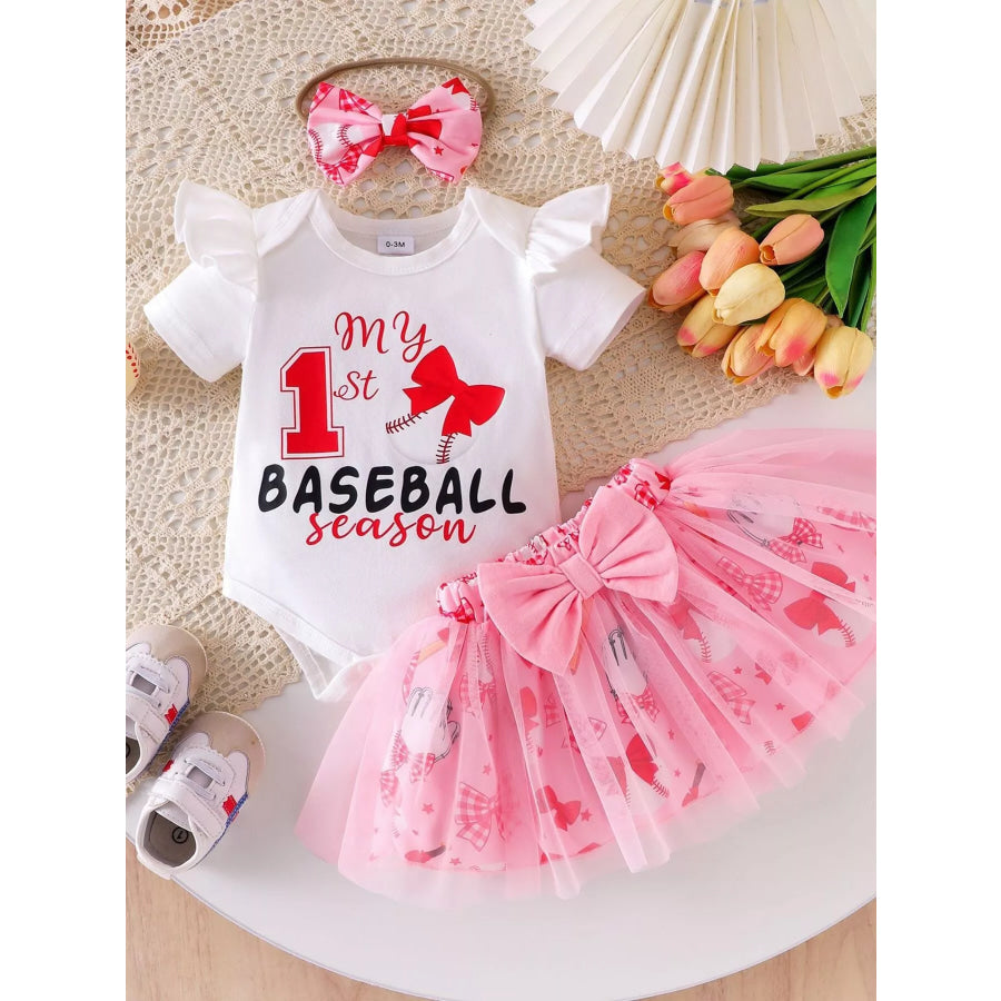 Children’s Letter Graphic Bodysuit and Skirt Set with Headband White / 0-3M Apparel and Accessories