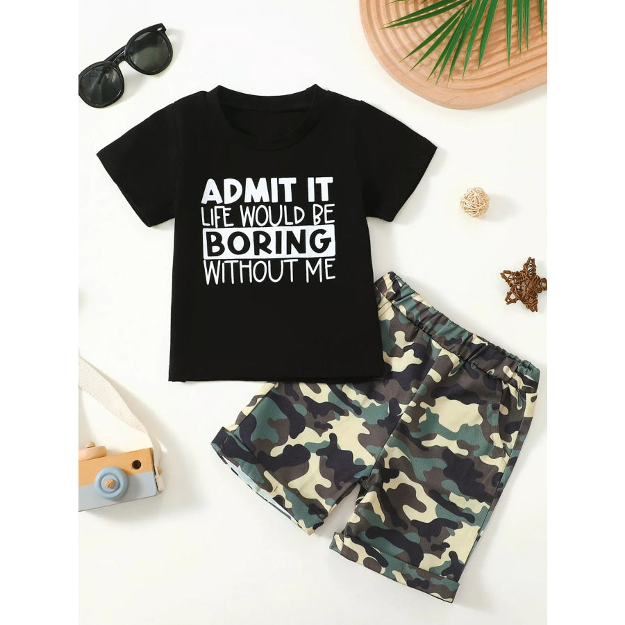 Children’s Letter Graphic Tee and Camouflage Shorts Set Admit Printing / 12-18M Apparel and Accessories