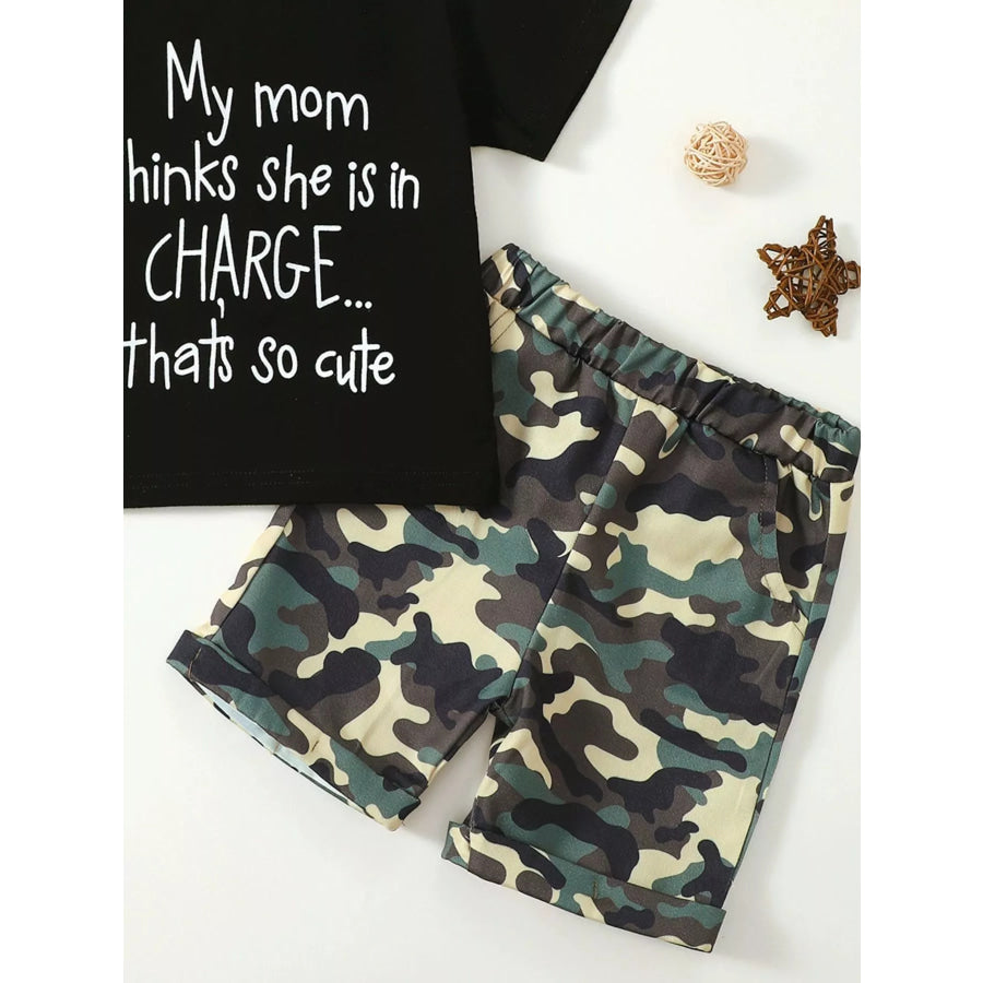 Children’s Letter Graphic Tee and Camouflage Shorts Set Apparel and Accessories