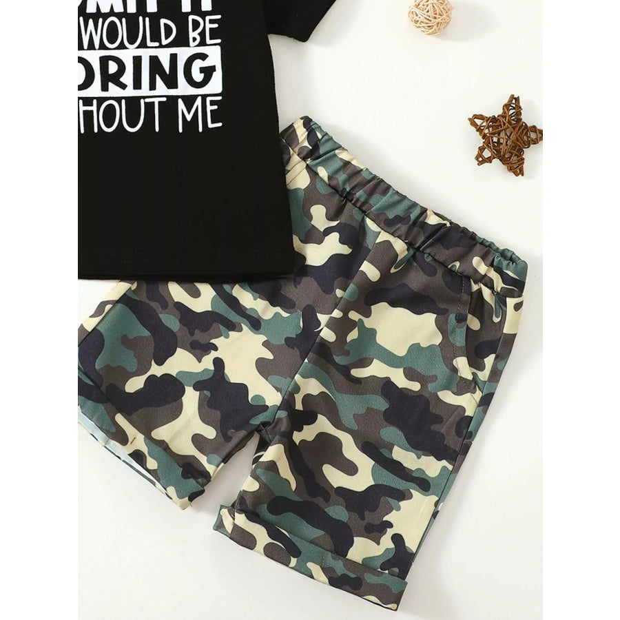 Children’s Letter Graphic Tee and Camouflage Shorts Set Apparel and Accessories