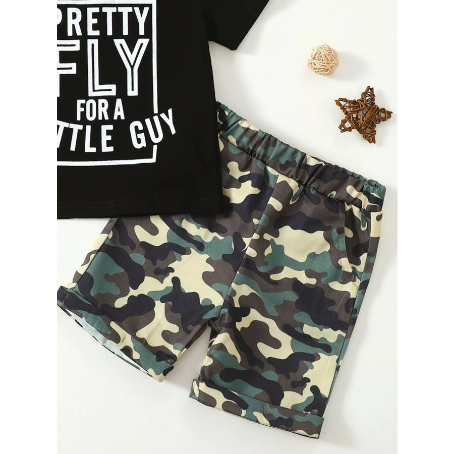 Children’s Letter Graphic Tee and Camouflage Shorts Set Apparel and Accessories