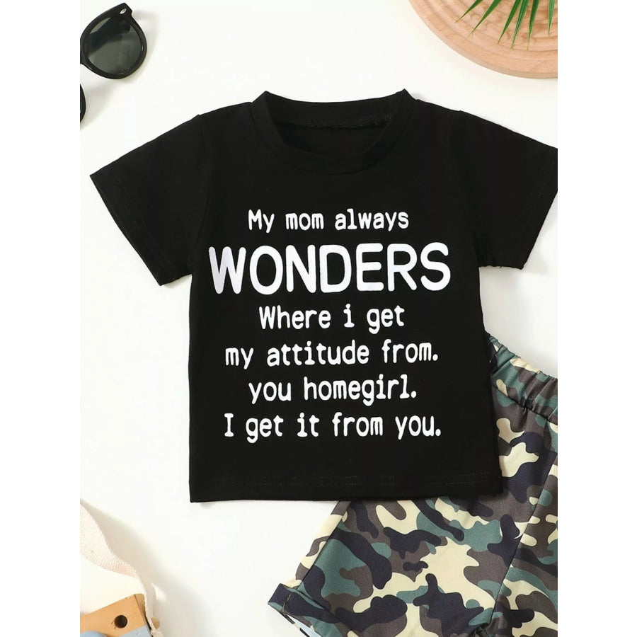 Children’s Letter Graphic Tee and Camouflage Shorts Set Apparel and Accessories