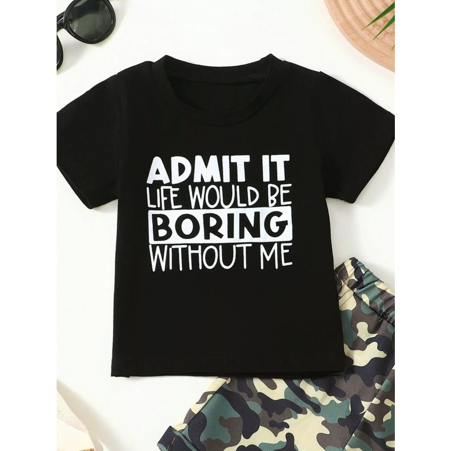 Children’s Letter Graphic Tee and Camouflage Shorts Set Apparel and Accessories