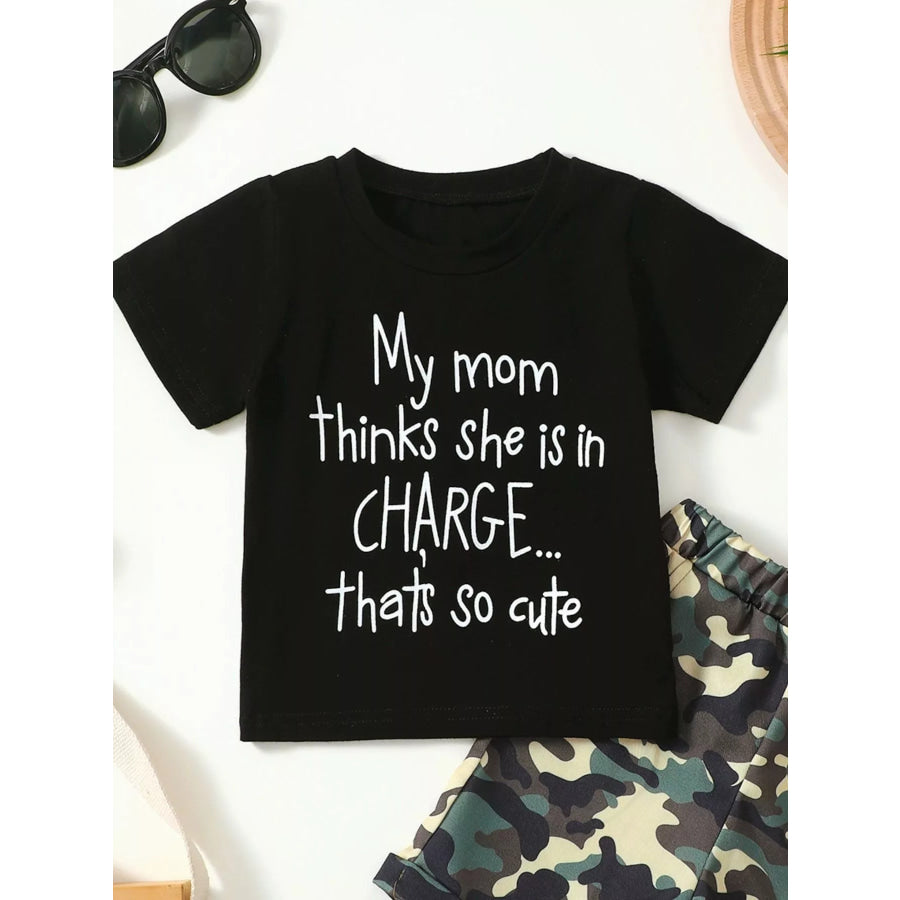 Children’s Letter Graphic Tee and Camouflage Shorts Set Chrge Printing / 12-18M Apparel and Accessories
