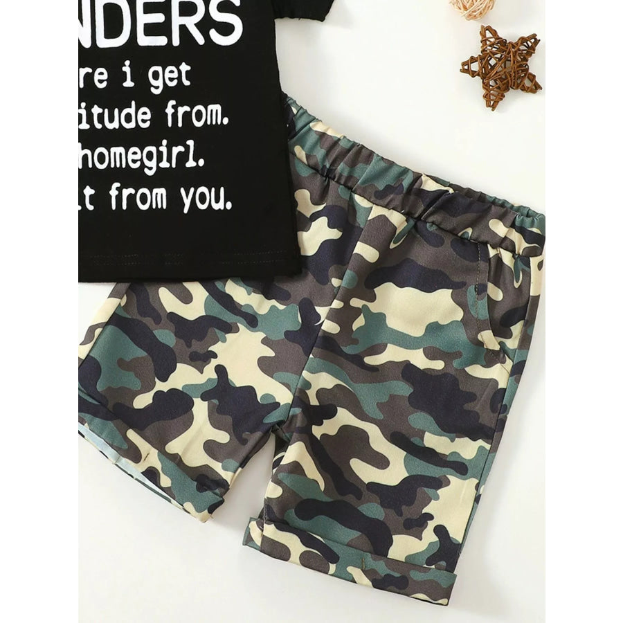 Children’s Letter Graphic Tee and Camouflage Shorts Set Apparel and Accessories