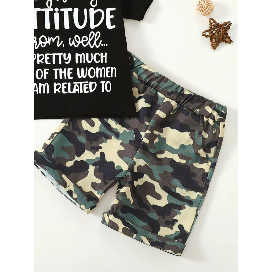 Children’s Letter Graphic Tee and Camouflage Shorts Set Apparel and Accessories