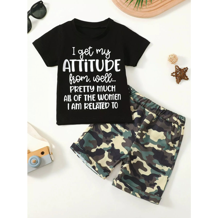 Children’s Letter Graphic Tee and Camouflage Shorts Set Attitvde Printing / 12-18M Apparel and Accessories