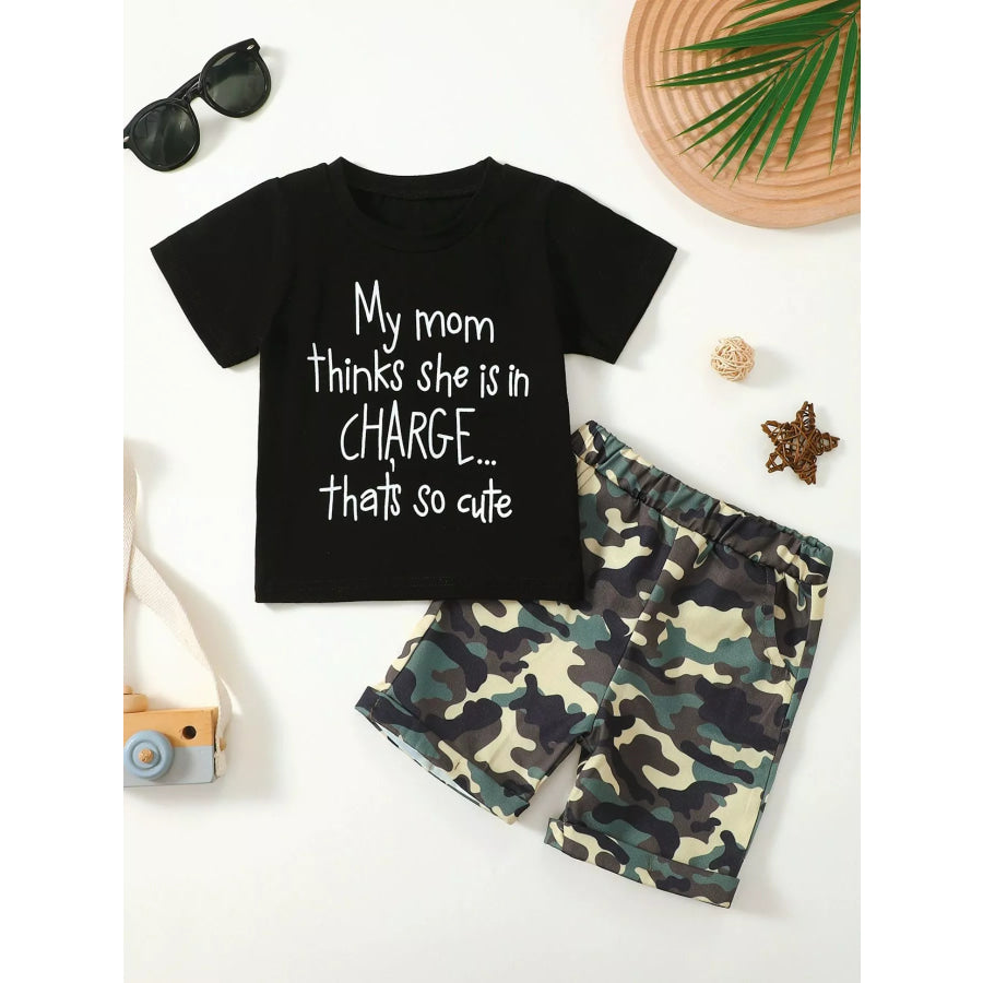 Children’s Letter Graphic Tee and Camouflage Shorts Set Chrge Printing / 12-18M Apparel and Accessories
