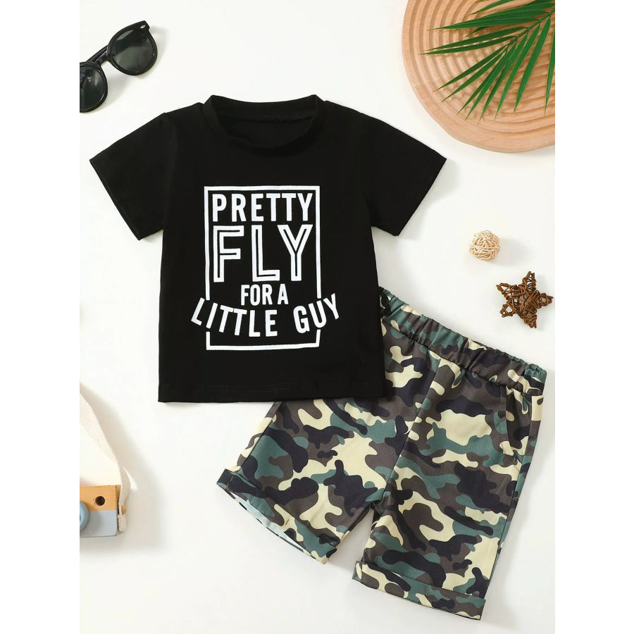 Children’s Letter Graphic Tee and Camouflage Shorts Set Fly Printing / 12-18M Apparel and Accessories