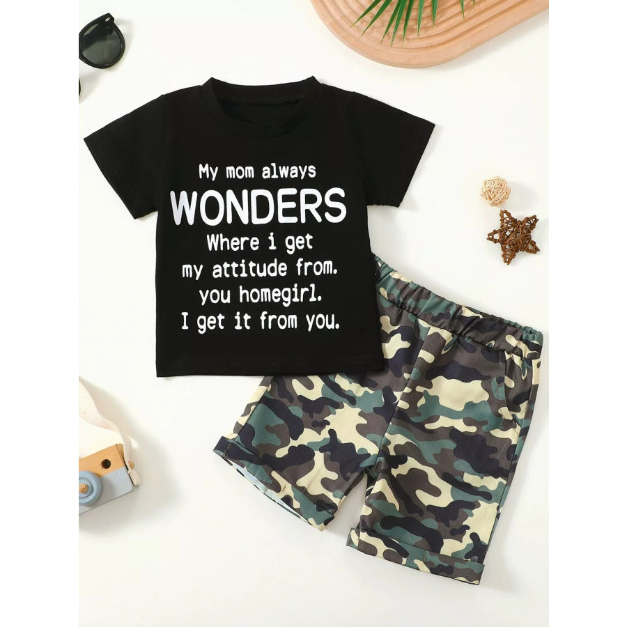 Children’s Letter Graphic Tee and Camouflage Shorts Set Wonders Printing / 12-18M Apparel and Accessories