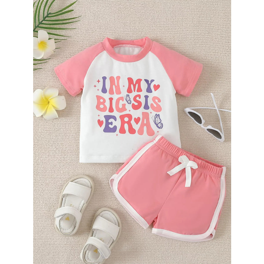 Children’s Letter Graphic Tee and Shorts Set Pink / 0-6M Apparel and Accessories