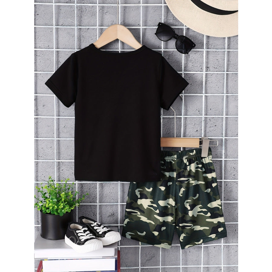 Children’s Letter Graphic Tee & Camo Shorts Set Apparel and Accessories