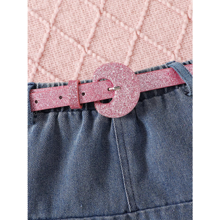 Children’s Letter Long Sleeve Top and Denim Skirt Set Apparel and Accessories