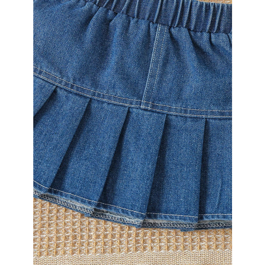 Children’s Letter Long Sleeve Top and Denim Skirt Set with Heart Bag Apparel and Accessories