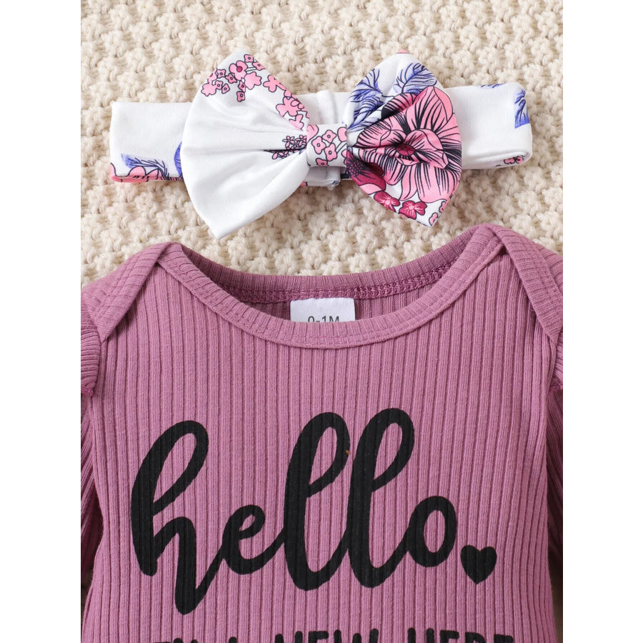 Children’s Letter Ribbed Bodysuit and Pants Set with Headband & Hat Apparel and Accessories