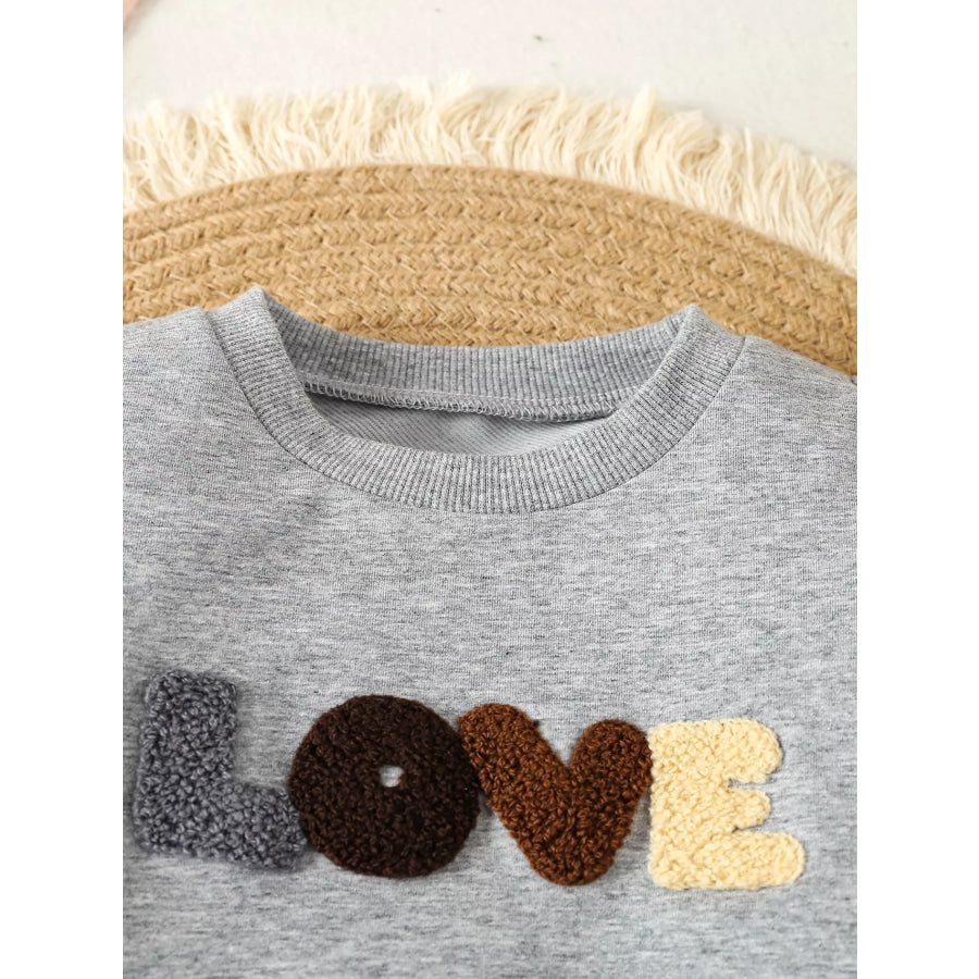 Children’s Letter Round Neck Top and Pants Set Gray / 0-6M Apparel and Accessories