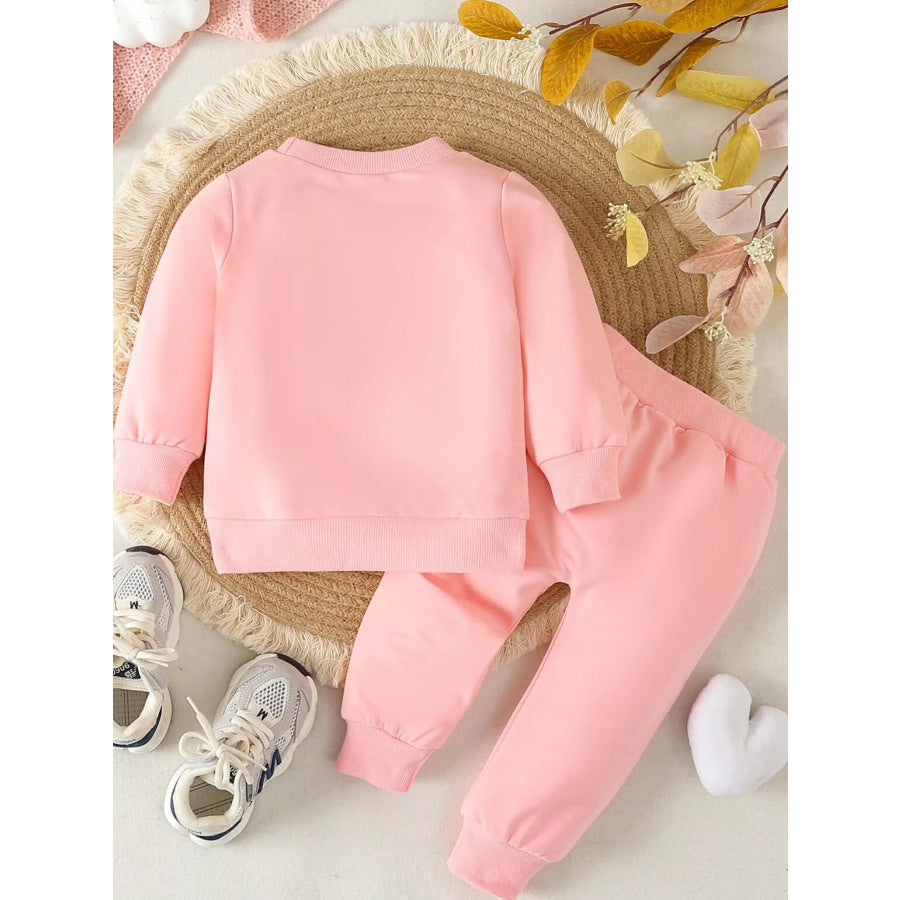 Children’s Letter Round Neck Top and Pants Set Apparel and Accessories
