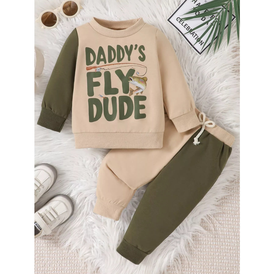 Children’s Letter Round Neck Top and Pants Set Apricot / 0-6M Apparel and Accessories