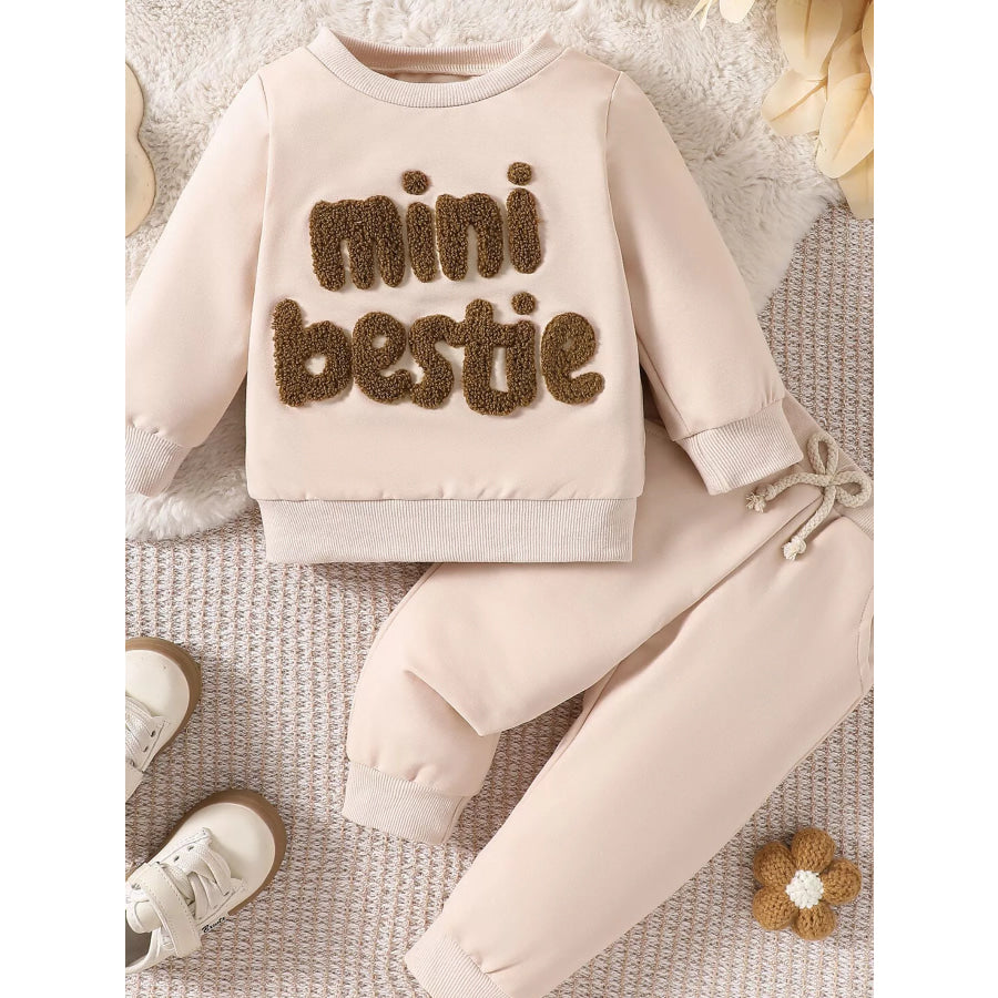 Children’s Letter Round Neck Top and Pants Set Ivory White / 0-6M Apparel and Accessories