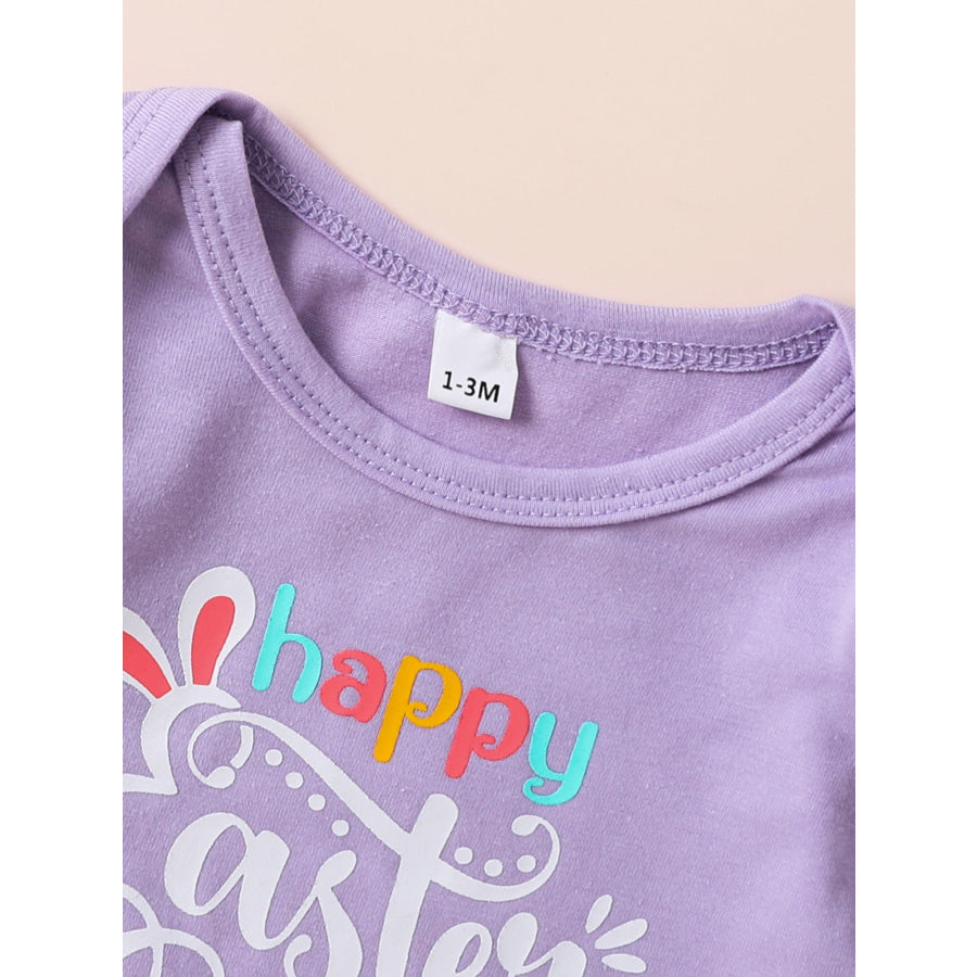 Children’s Letter Ruffled Trim Bodysuit and Pants Set with Headband Apparel and Accessories
