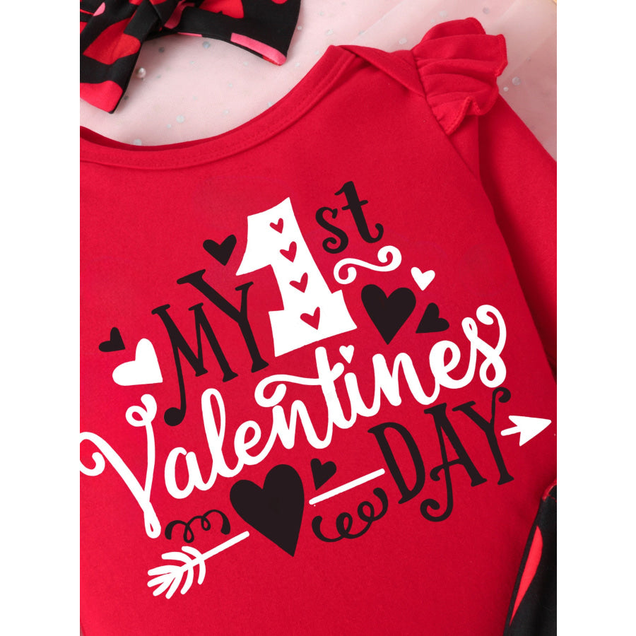 Children’s Letter Ruffled Trim Bodysuit and Pants Set with Headband Apparel and Accessories