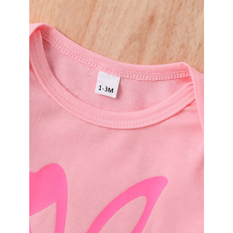 Children’s Letter Ruffled Trim Bodysuit and Pants Set with Headband Apparel and Accessories