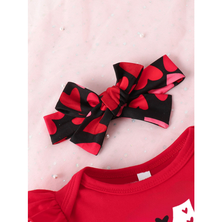Children’s Letter Ruffled Trim Bodysuit and Pants Set with Headband Red / 1-3M Apparel and Accessories
