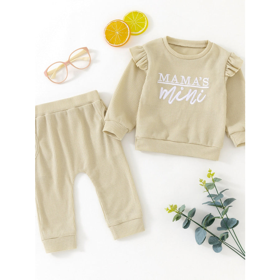 Children’s Letter Ruffled Trim Top and Pants Set Apricot / 0-6M Apparel and Accessories