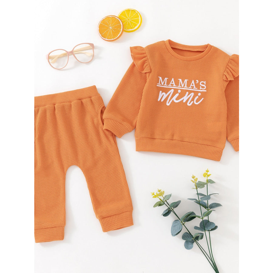 Children’s Letter Ruffled Trim Top and Pants Set Orange / 0-6M Apparel and Accessories