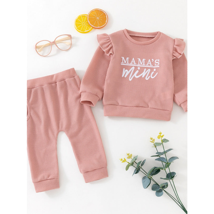 Children’s Letter Ruffled Trim Top and Pants Set Pink / 0-6M Apparel and Accessories