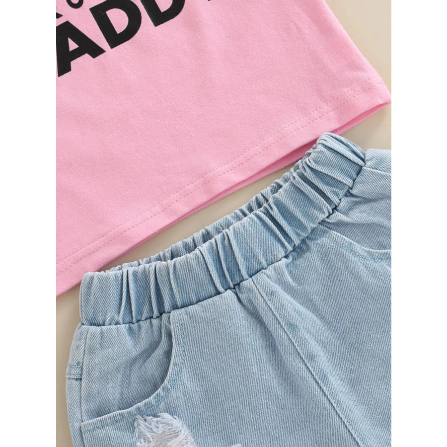 Children’s Letter Tee & Ripped Denim Shorts Set Apparel and Accessories