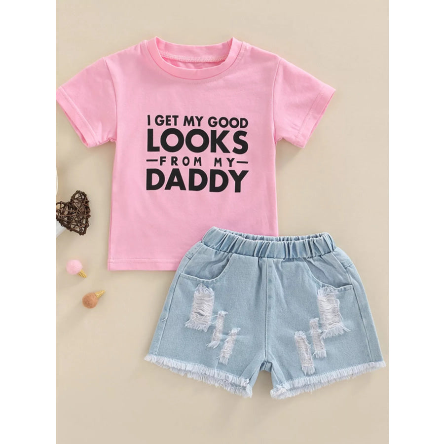 Children’s Letter Tee & Ripped Denim Shorts Set Apparel and Accessories