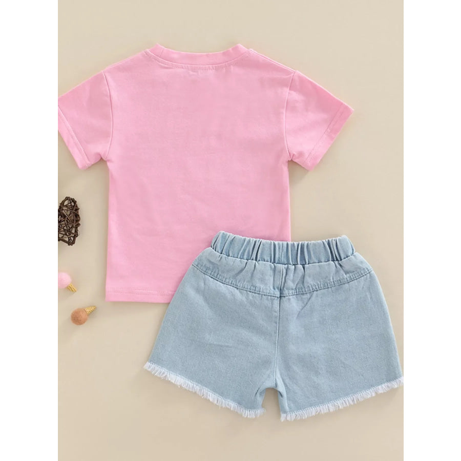 Children’s Letter Tee & Ripped Denim Shorts Set Apparel and Accessories